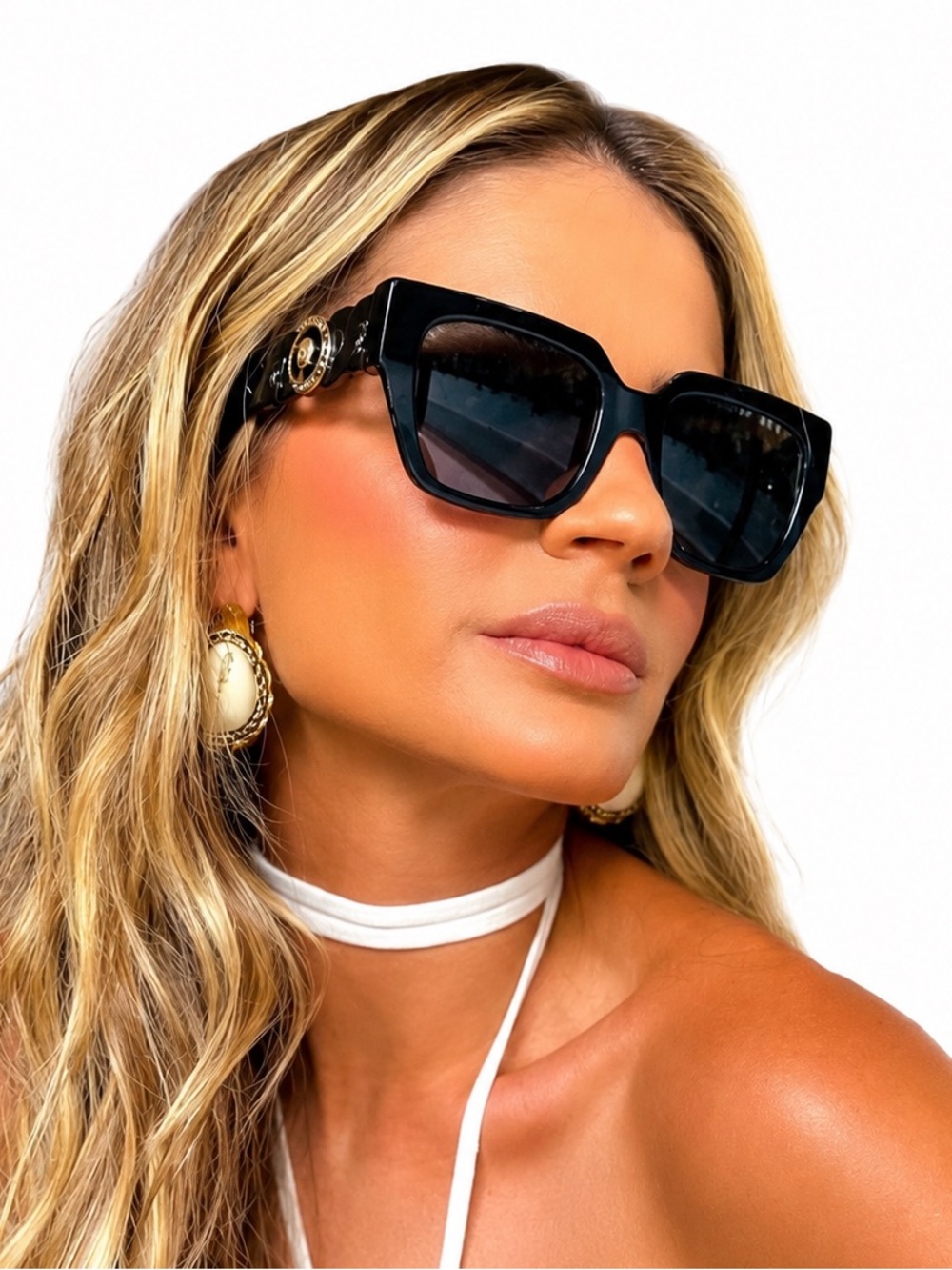 NWT Versace Black Square Frame Medusa Medallion Sunglasses New in Box  Authentic